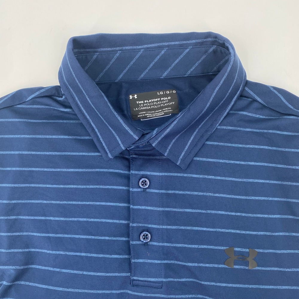 Under Armour Mens Striped Playoff Polo Shirt Blue Size Large Golf